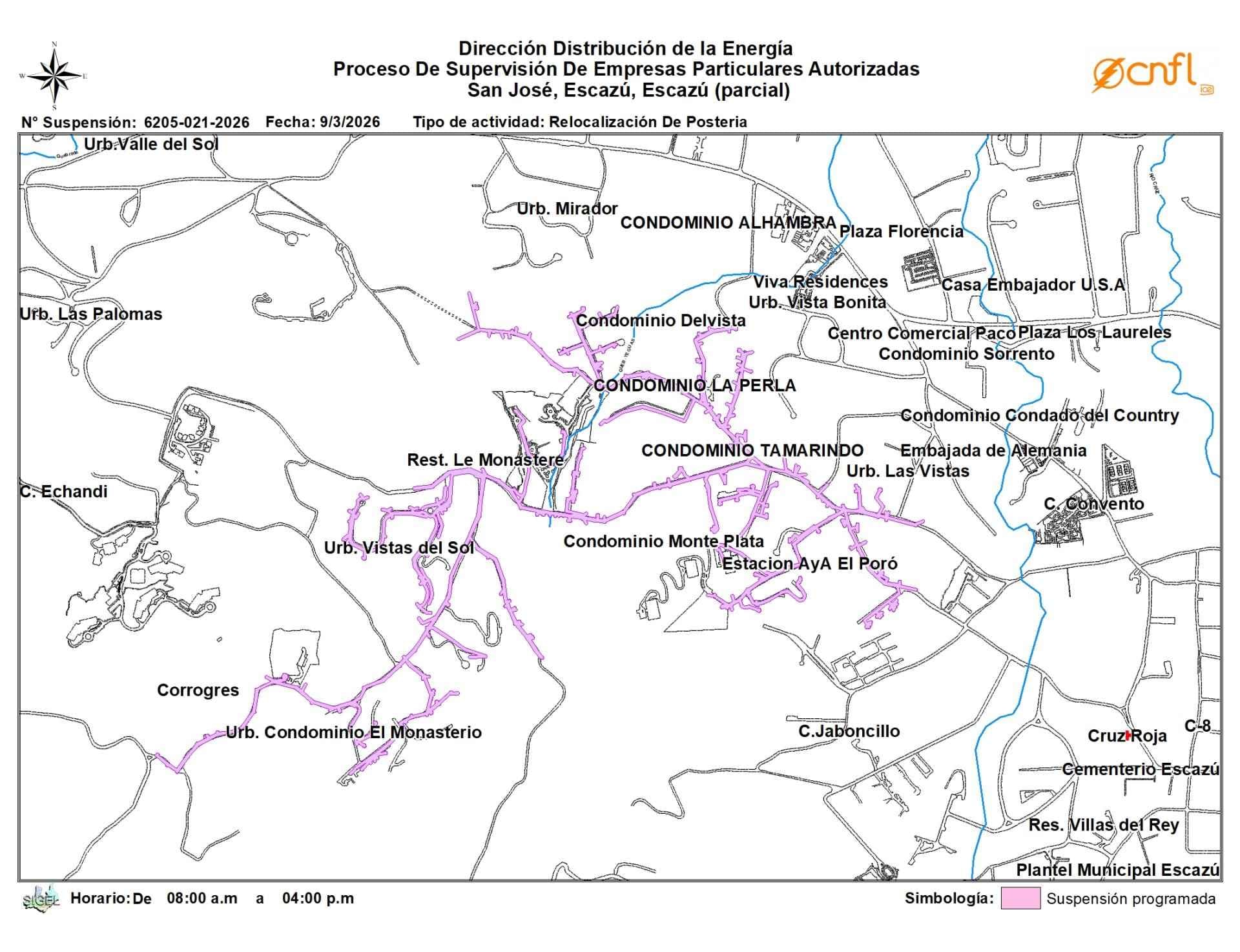 Zonas del corte eléctrico