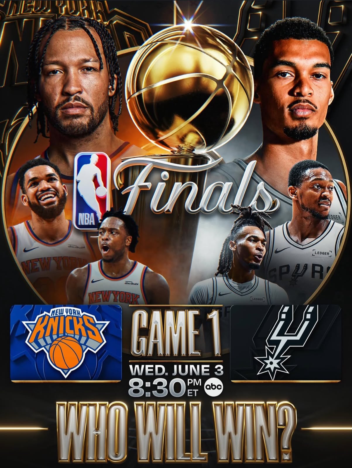 Imagen promocional de la NBA para las Finales 2026 entre New York Knicks y San Antonio Spurs.