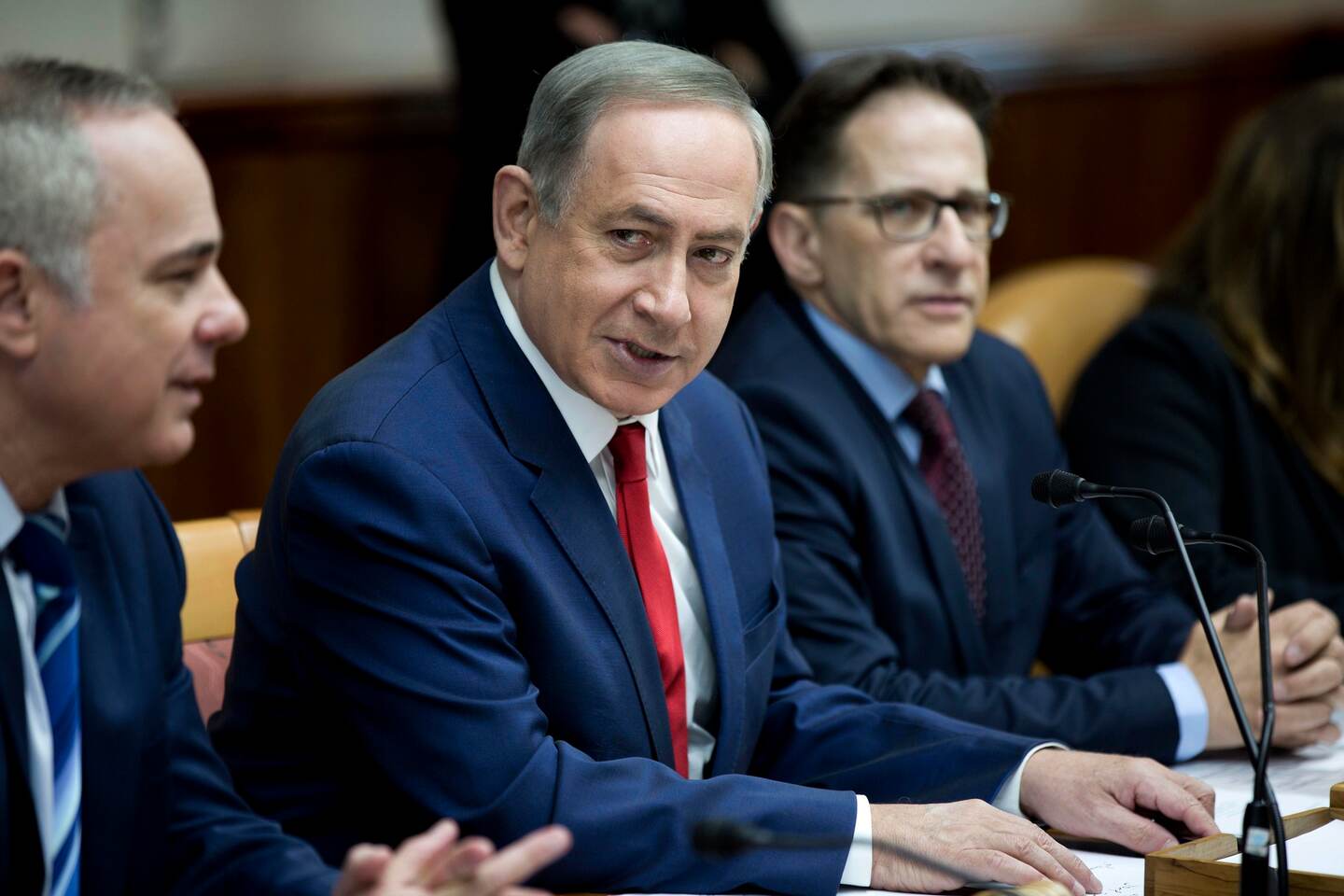 El primer ministro Benjamín Netanyahu, el domingo, durante una reunion con su gabinete en Jerusalén.