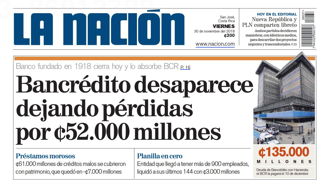 Bancrédito cerró su capítulo como banco estatal, el 30 de noviembre del 2018, cuando se dio la absorción definitiva del BCR.