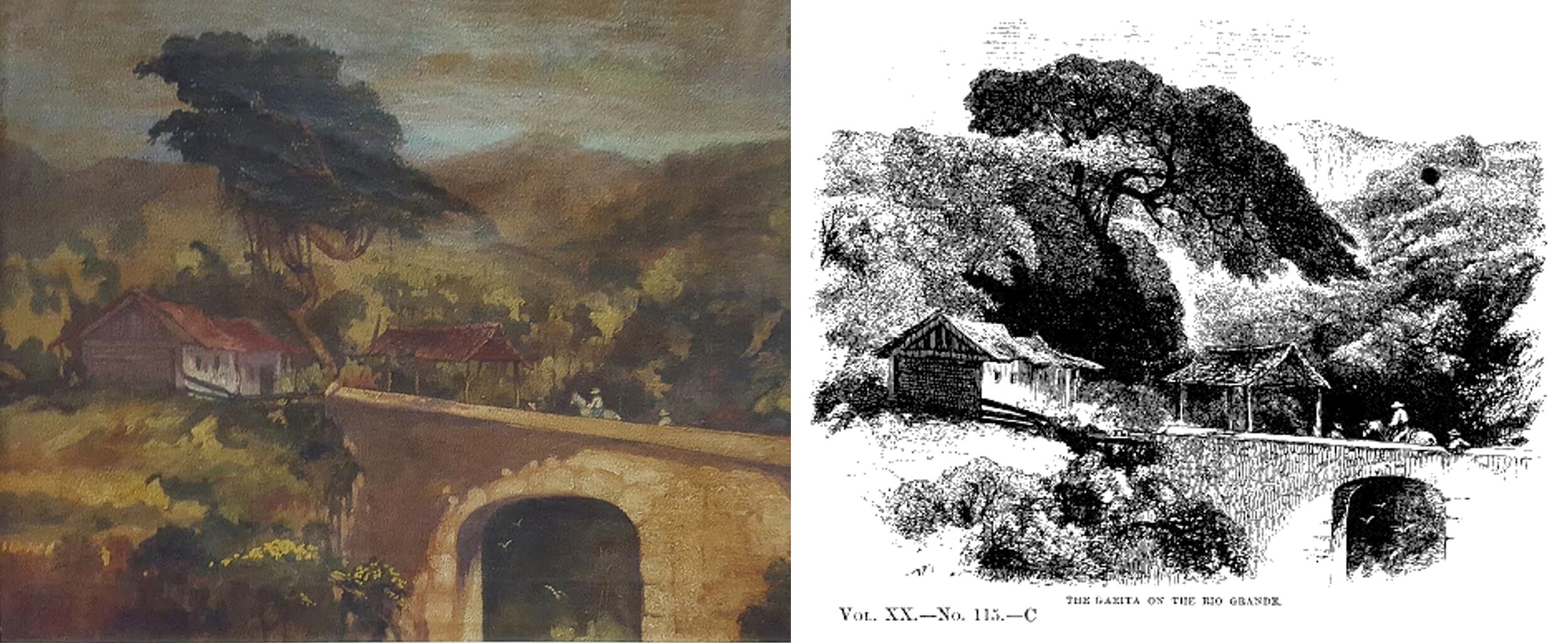Comparación entre el cuadro 'Puente de la Garita' del supuesto pintor Jean Paul Berlete y el dibujo del artista Ramón Páez.