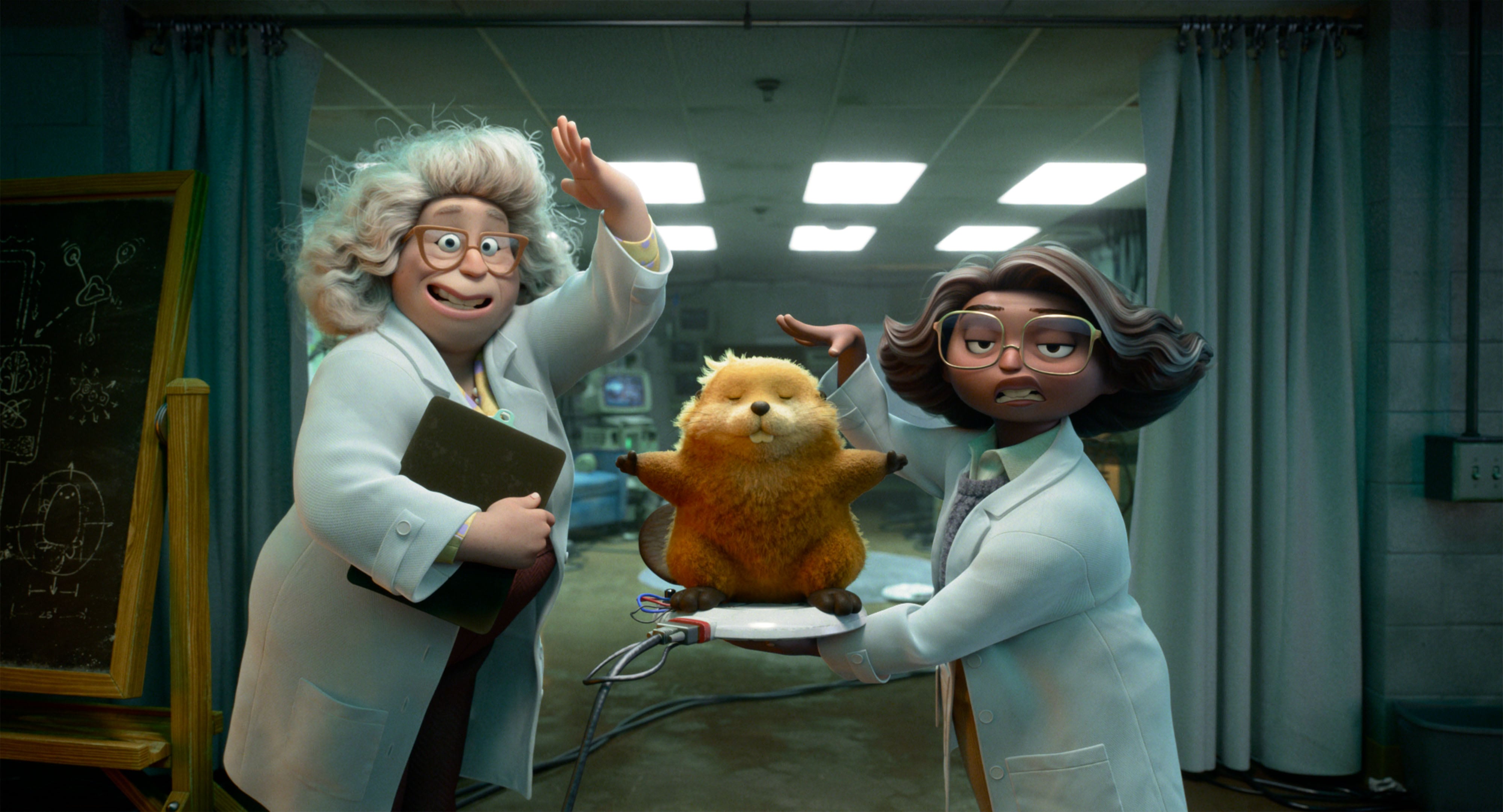 (L-R) Dr. Sam and Nisha in Pixar's HOPPERS. Photo courtesy of Pixar. © 2025 Disney/Pixar. All Rights Reserved.