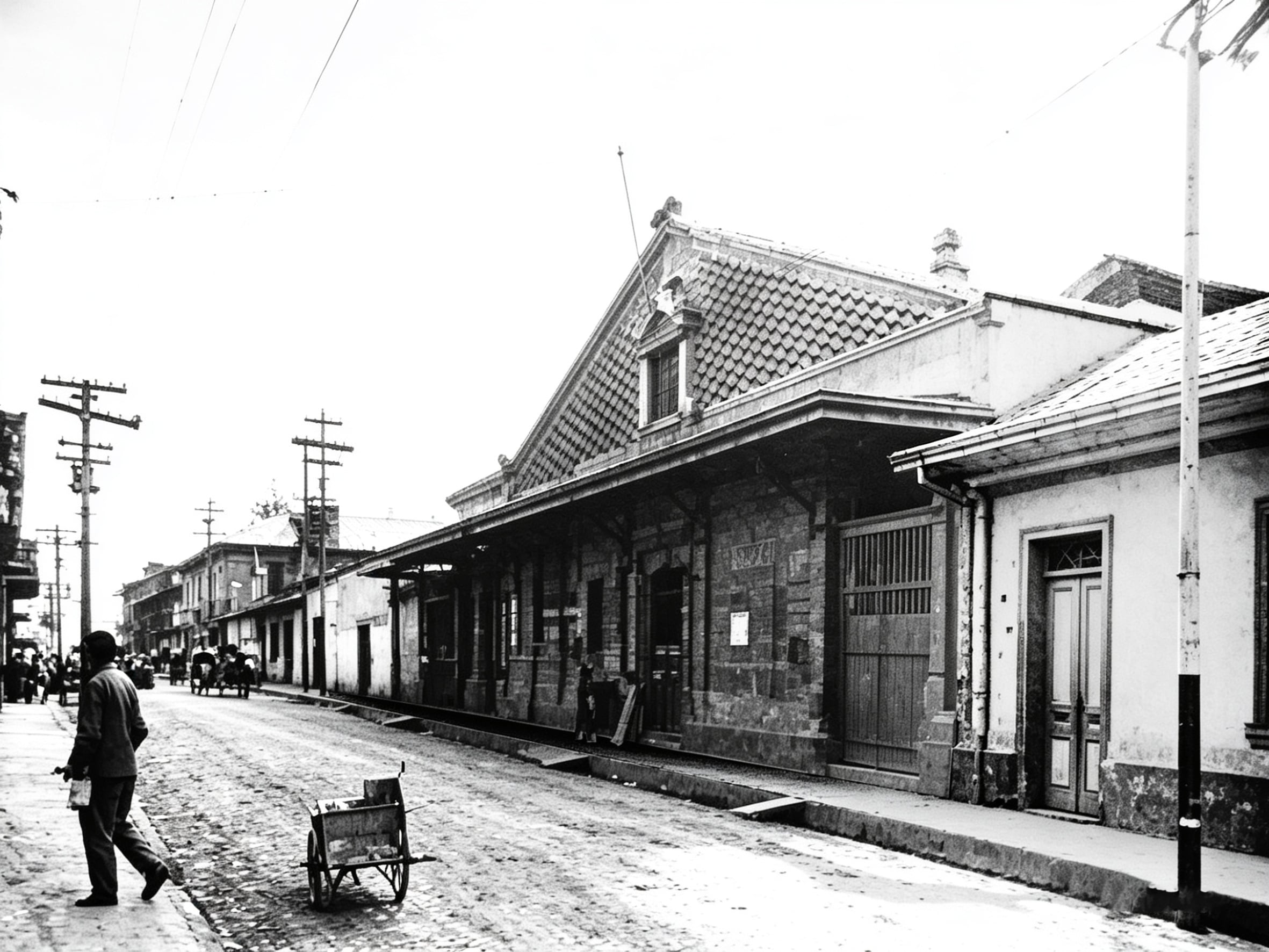 Antiguo edificio del Teatro de Variedades hacia 1900, visto de sur a norte sobre la calle 5.ª.