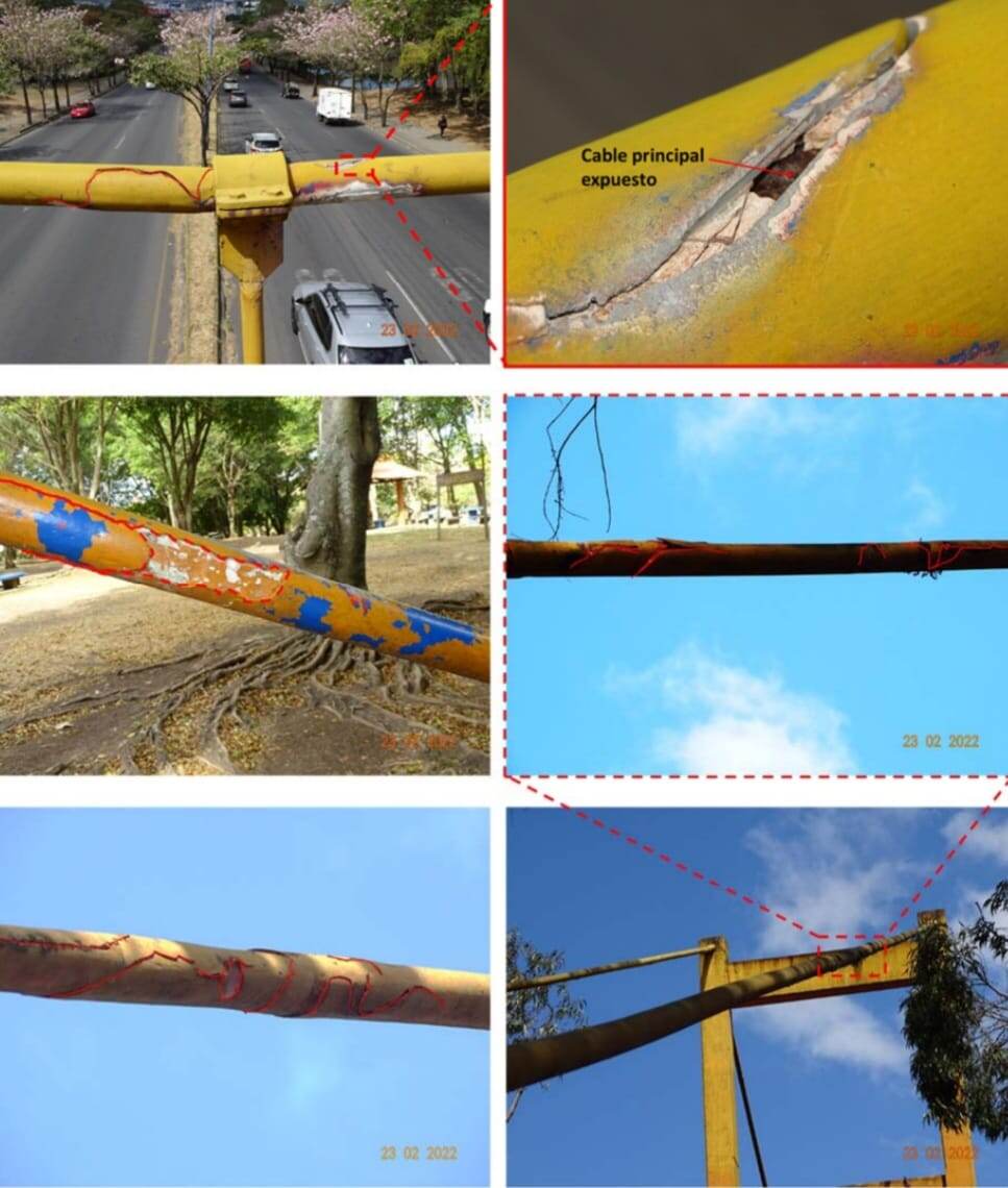 Fotografías tomadas en mayo del 2022 evidenciaban la corrosión en varios de los elementos estructurales del puente. Foto: Lanamme.