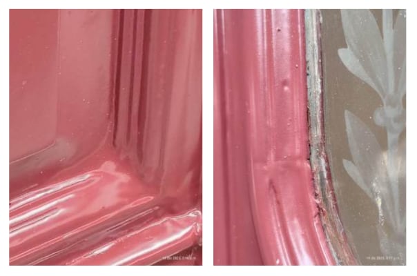 Pérdida de moldura a causa de exceso de masilla, lija excesiva o laca.