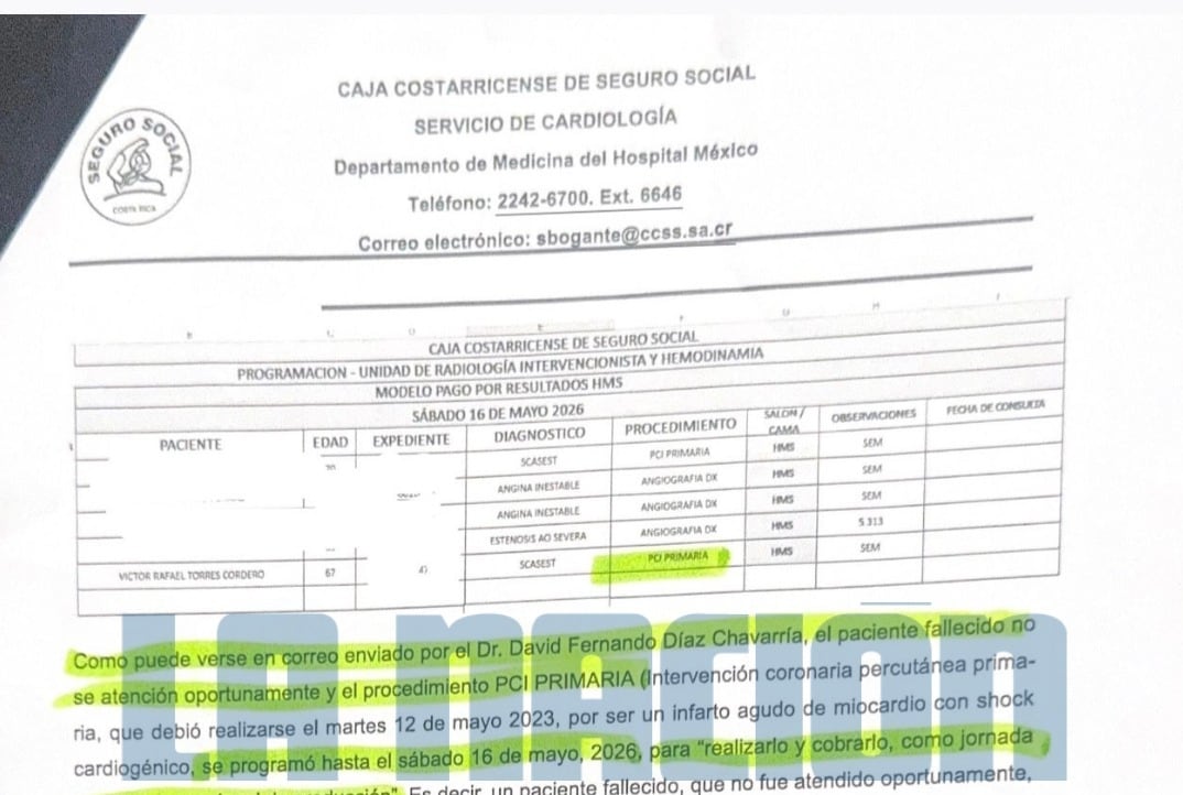 Cronograma del modelo de pago por resultados del Hospital Monseñor Sanabria adjunto en la denuncia y en el que se muestra que el paciente Víctor Torres Cordero estaba programado para ser intervenido el 16 de mayo.