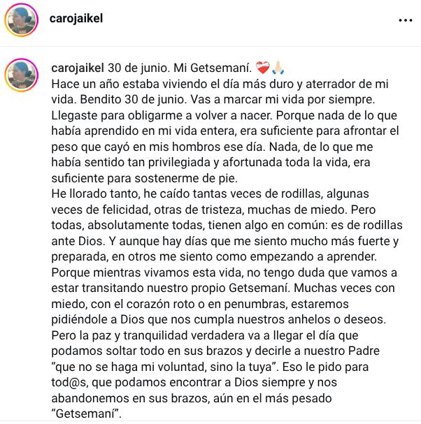 Carolina Jaikel compartió un emotivo mensaje a un año de su diagnóstico.