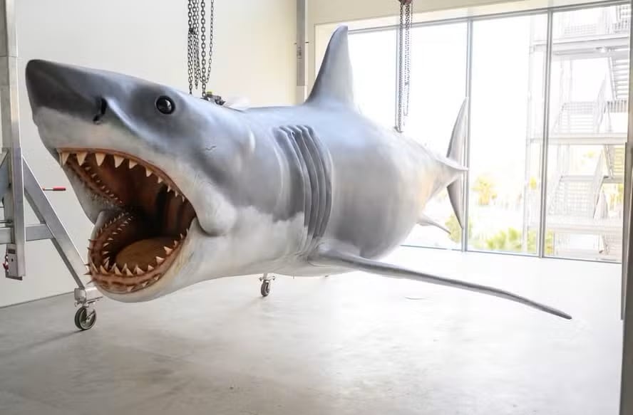 El tiburón de "Tiburón" se exhibe restaurado en un museo en Hollywood. Es el único modelo original que sobrevivió al paso del tiempo.