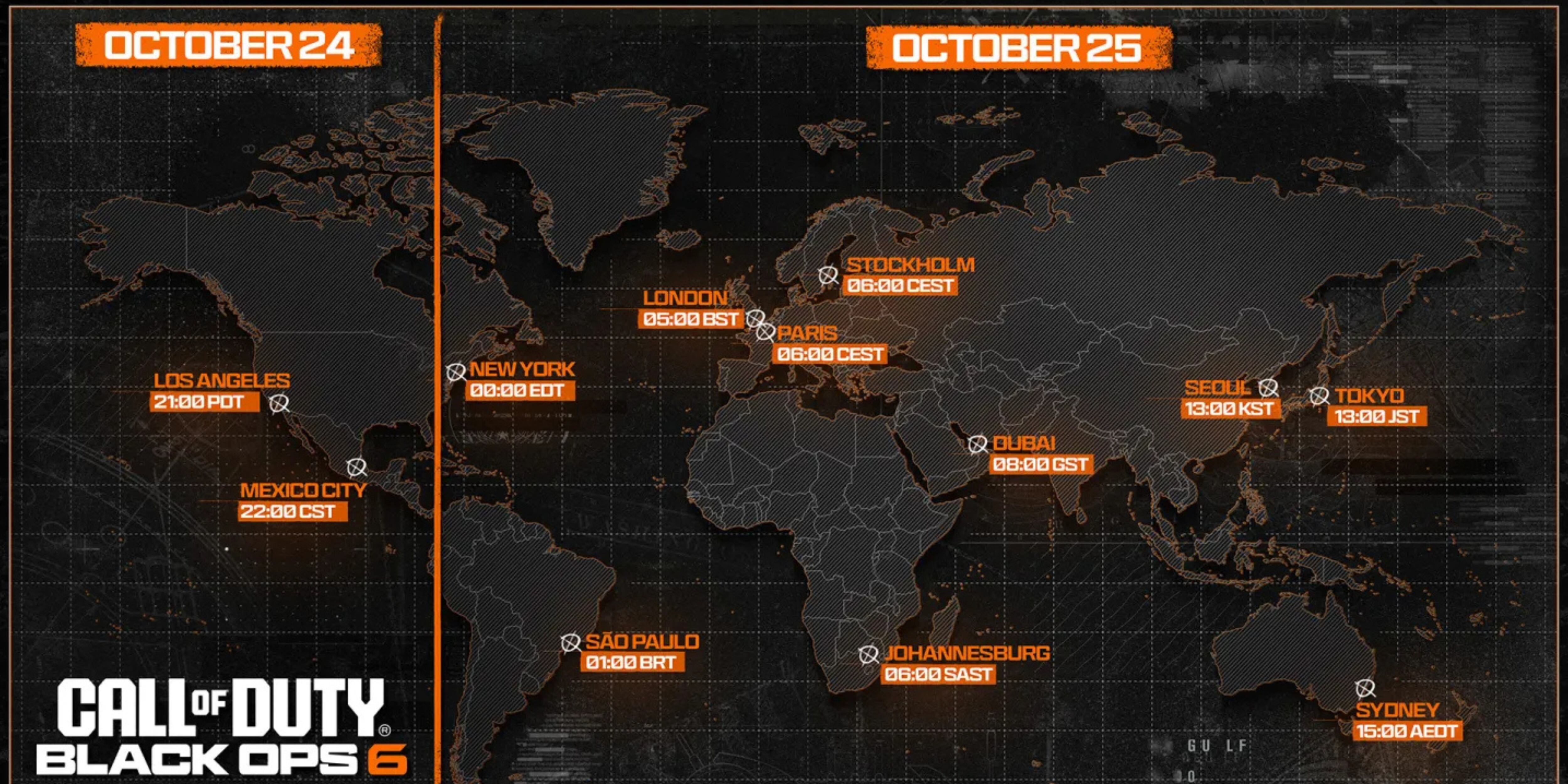 Así quedó el horario de lanzamiento de Call of Duty Black Ops 6 a nivel mundial. Foto: Activision.