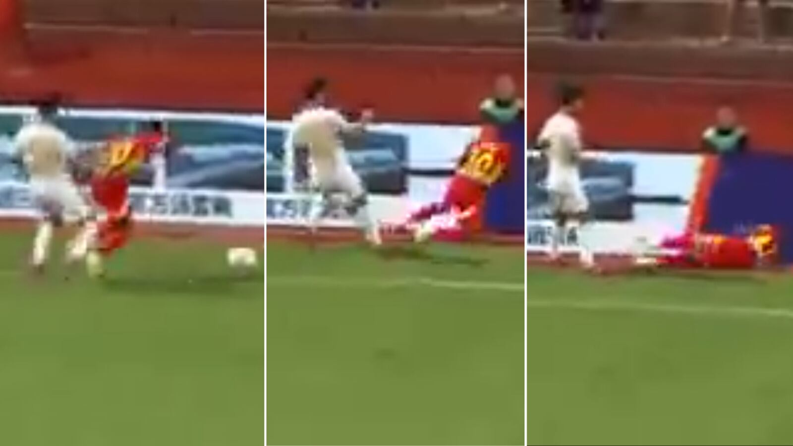 El jugador togolés Samuel Asamoah sufrió graves lesiones cervicales tras ser empujado contra una valla en un partido de segunda división china.
