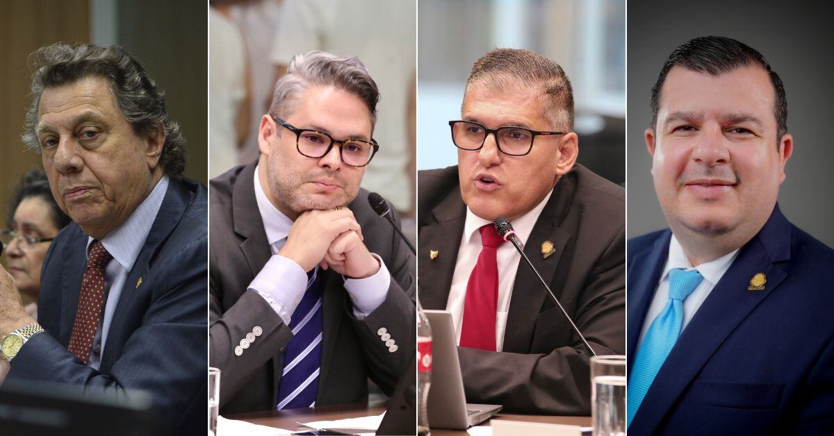 De izquierda a derecha en la imagen, los ministros Franz Tattenbach, de Ambiente y Energía; Jorge Rodríguez, de Cultura y Juventud; Mauricio Batalla, de Obras Públicas y Transportes; y Arnold Zamora, de Comunicación y Enlace