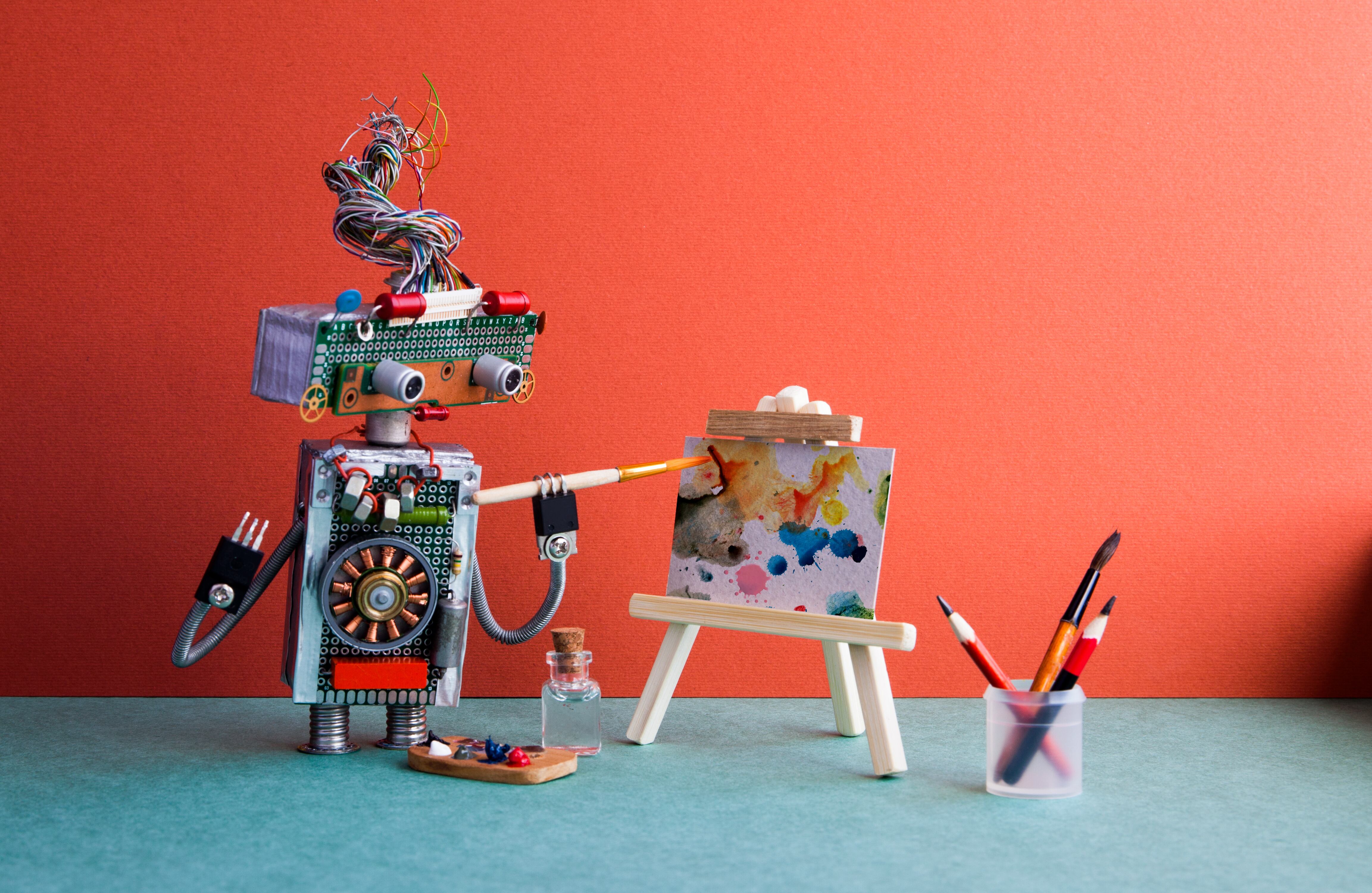 Hacer arte con inteligencia artificial, IA, robots que pintan, dibujan, creatividad, tecnología y arte, artistas