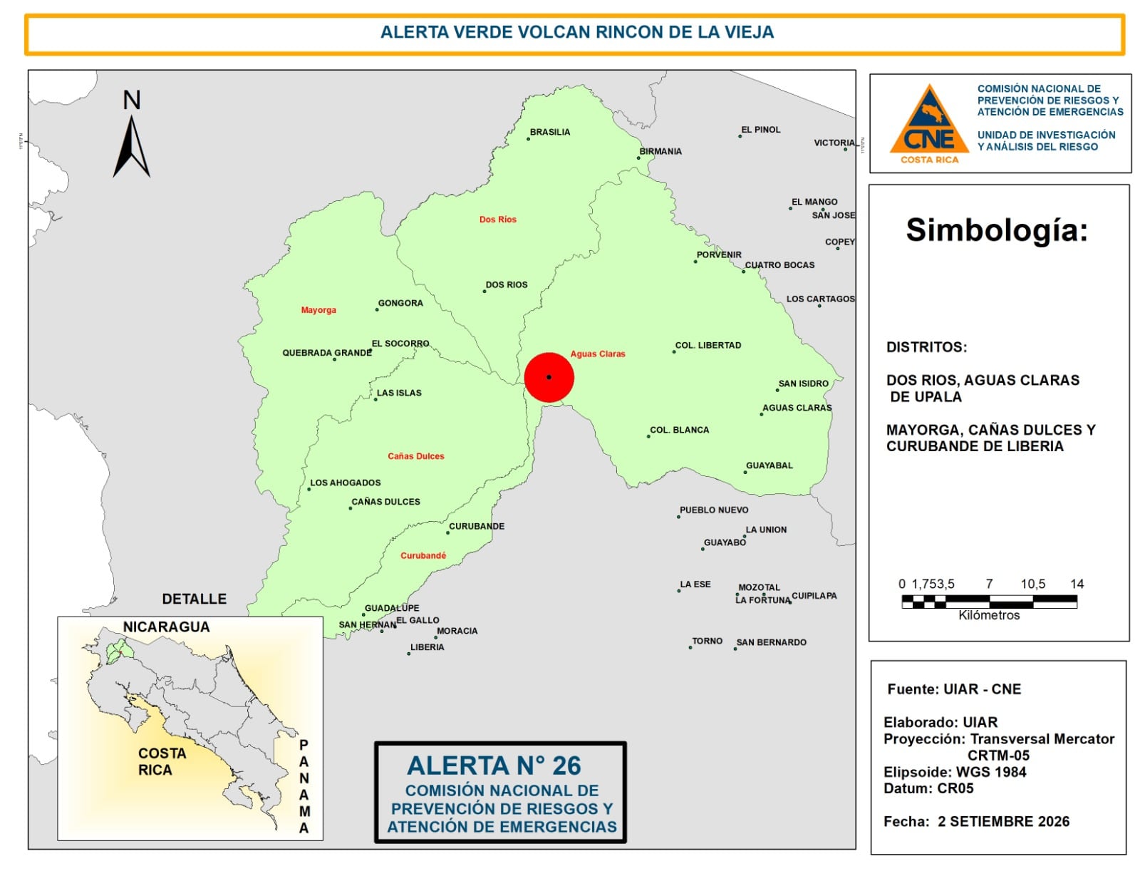 La CNE declara alerta por actividad del volcán Rincón de la Vieja.