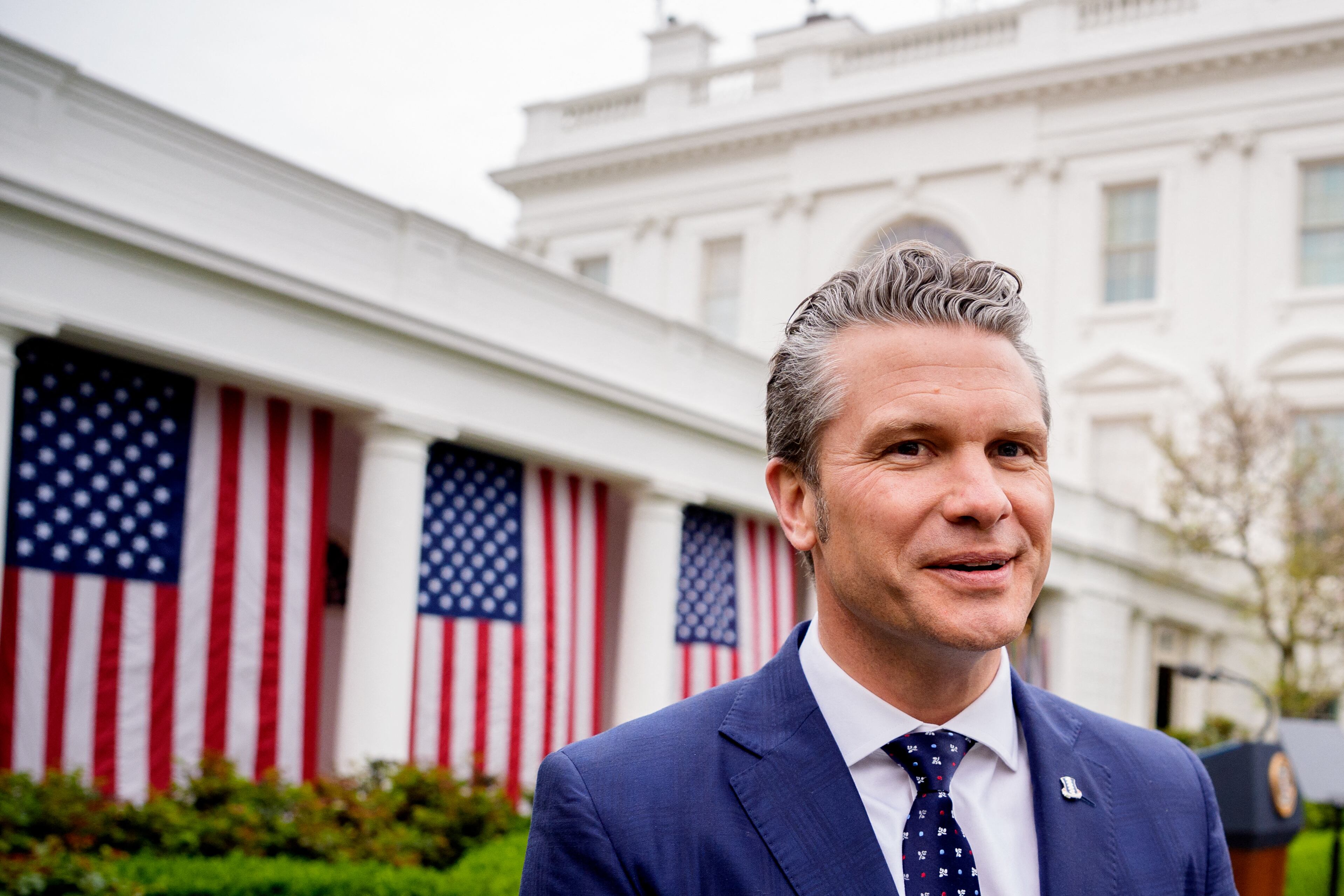 WASHINGTON, DC - APRIL 02: Defense Secretary Pete Hegseth departs after U.S. President Donald Trump signs executive orders imposing tariffs on imported goods during a "Make America Wealthy Again" trade announcement event in the Rose Garden at the White House on April 2, 2025 in Washington, DC. Touting the event as "Liberation Day", Trump announced sweeping new tariffs targeting goods imported to the U.S. on countries including China, Japan and India. Andrew Harnik/Getty Images/AFP (Photo by Andrew Harnik / GETTY IMAGES NORTH AMERICA / Getty Images via AFP)
