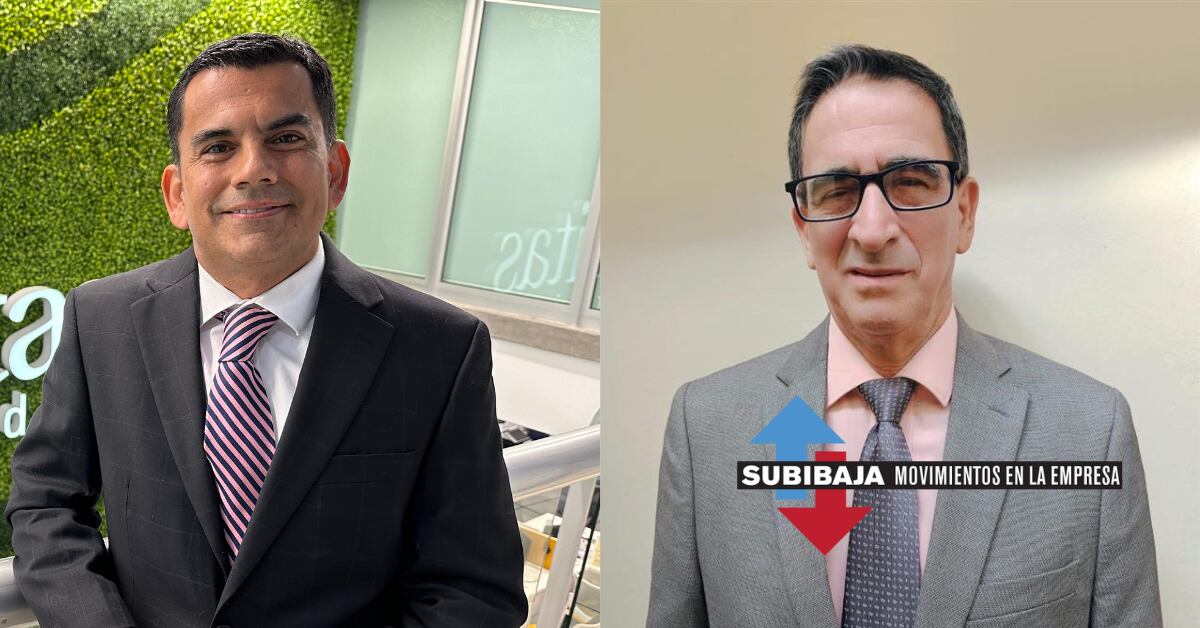 Imagen dividida en dos secciones: a la izquierda, Marco Alvarado Monge, nuevo decano de la Facultad de Ciencias Sociales y Económicas de la Universidad Fidélitas, vestido con traje oscuro y corbata. A la derecha, Franklin Chacón Arce, recientemente nombrado tesorero de la junta directiva de BN Fondos de Inversión, usando traje gris y gafas, con el logotipo de "Subibaja" indicando movimientos empresariales.