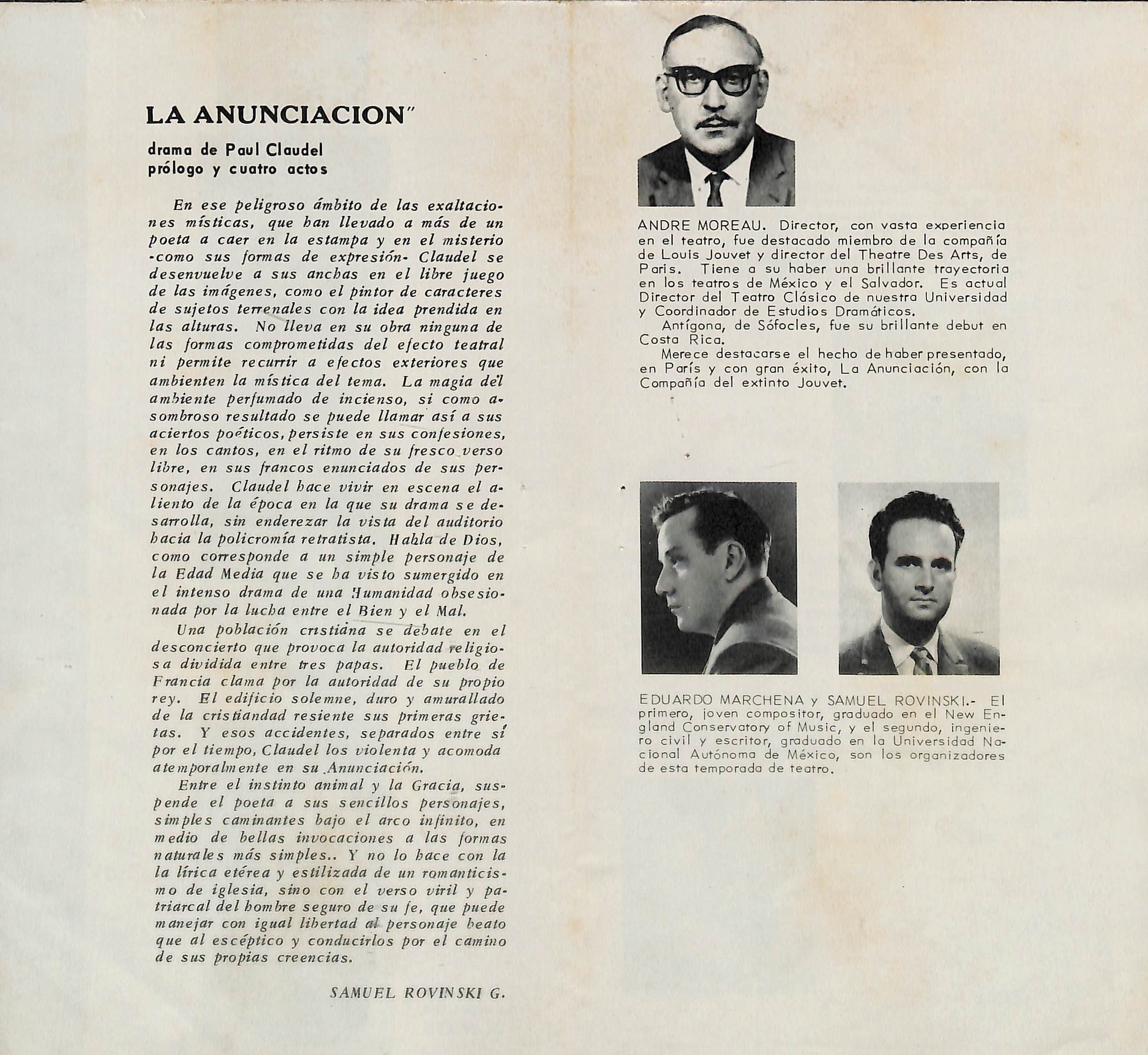 Programa de mano de 'La anunciación', montaje teatral de 1962.