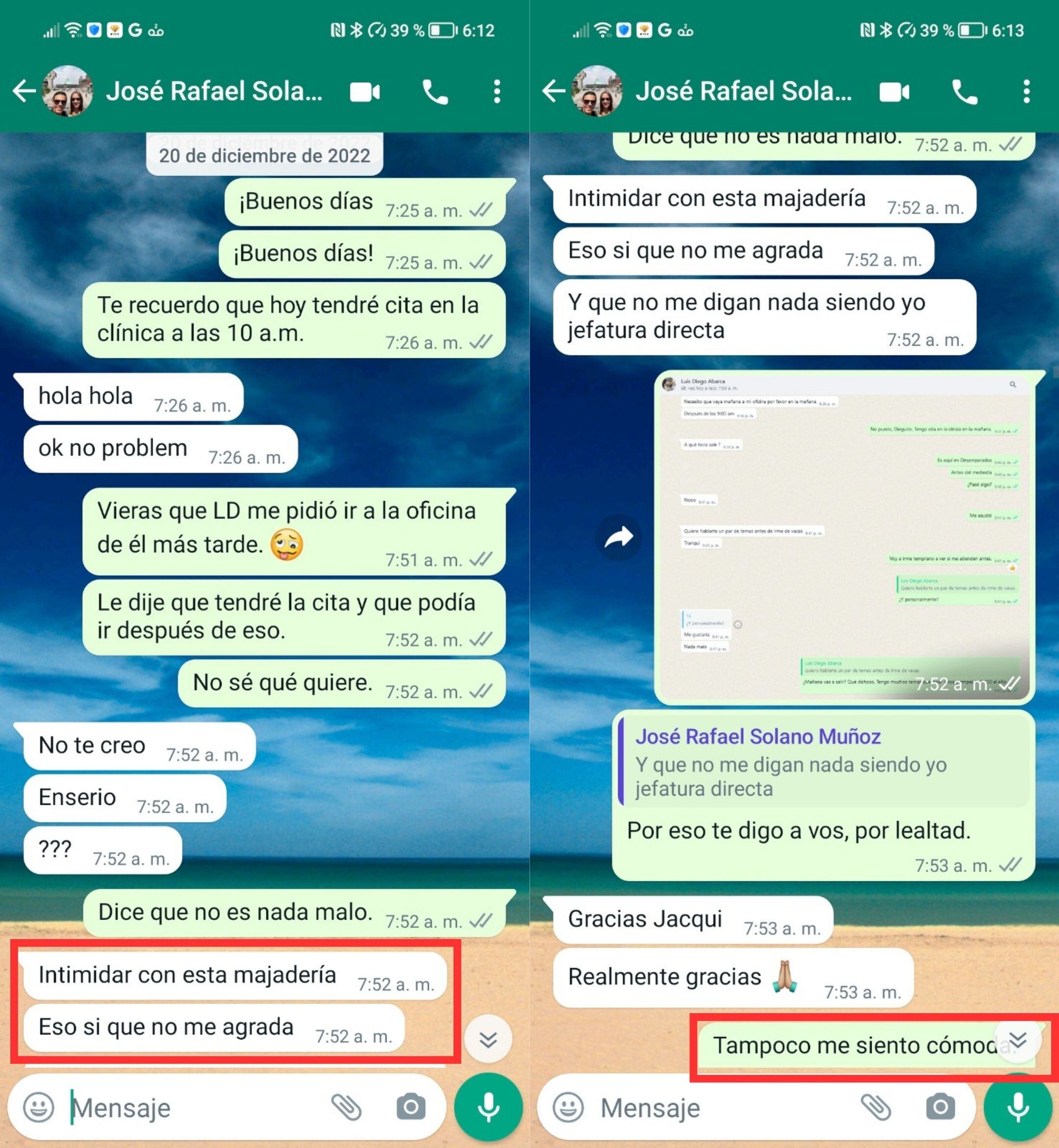 José Rafael Solano, jefe de la División Comercial del ICE, dijo a Jacquelin González el 20 de diciembre del 2022 que Luis Diego Abarca, gerente de Telecomunicaciones del ICE, pretendía "intimidar con esa majadería", a lo que la entonces funcionaria respondió que no se sentía cómoda.