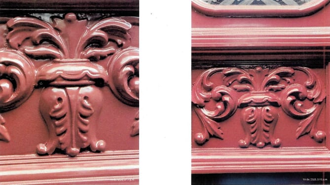 Exceso de material en las superficies que deformó y da mala apariencia a la puerta. Se aprecia el cambio tonal en las
superficies Puerta sur y puerta norte.