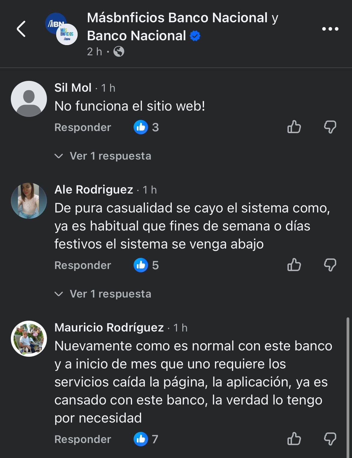 Usuarios del BN han mostrado su malestar en las redes sociales del banco.