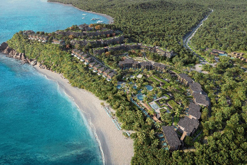 Render que muestra la dimensión del complejo St. Regis Papagayo, que incluirá hotel y residencias de lujo frente al mar en Guanacaste.