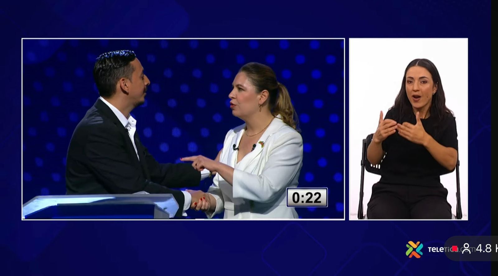 Ariel Robles y Claudia Dobles protagonizaron un curioso momento en el debate de Teletica.