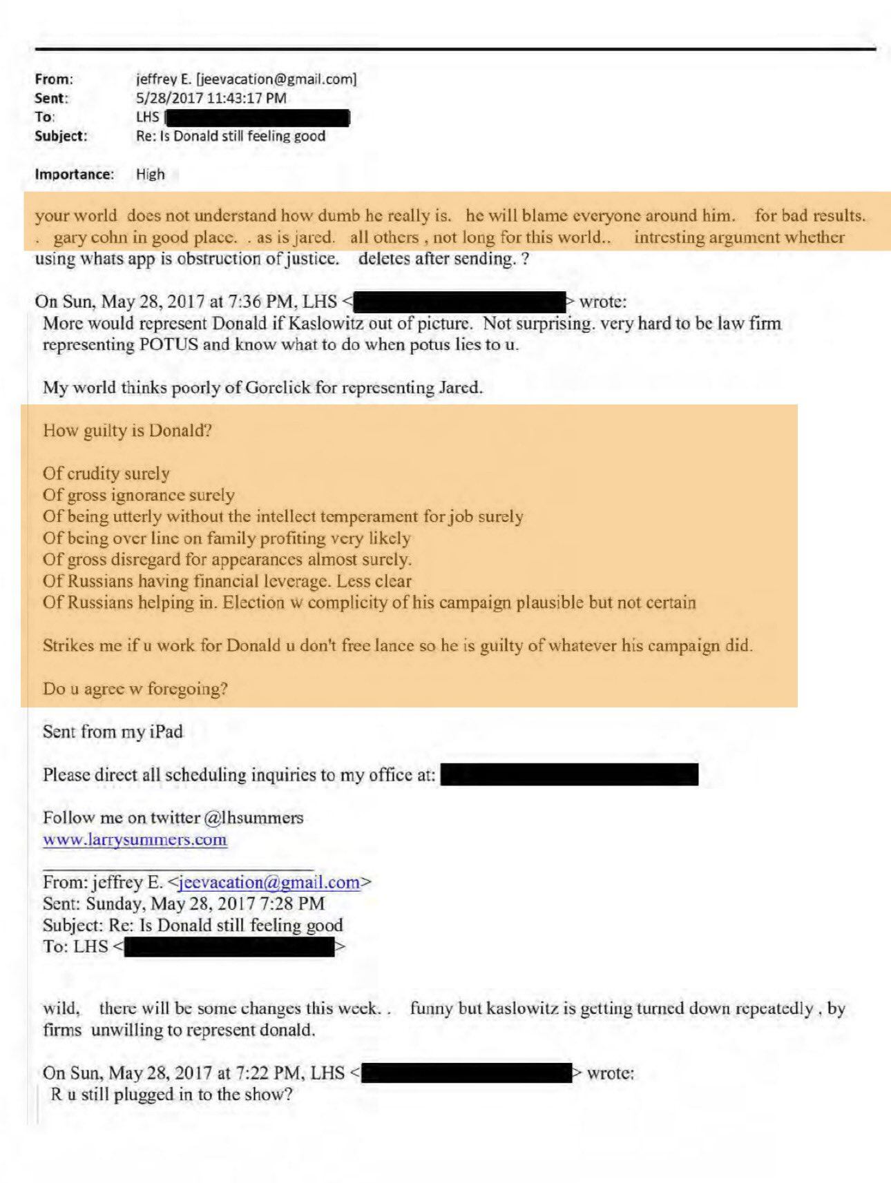 Epstein intercambió correos con Larry Summers, economista que ocupó cargos en las administraciones de Clinton y Obama, sobre Trump.