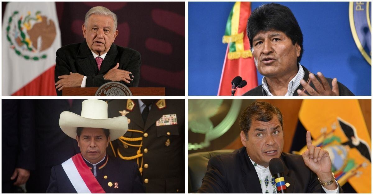 Andrés Manuel López Obrador, expresidente de México; Pedro Castillo, exmandatario de Perú; Evo Morales, expresidente de Bolivia; y Rafael Correa, exmandatario de Ecuador, usaron la frase "golpe de Estado" durante sus administraciones.