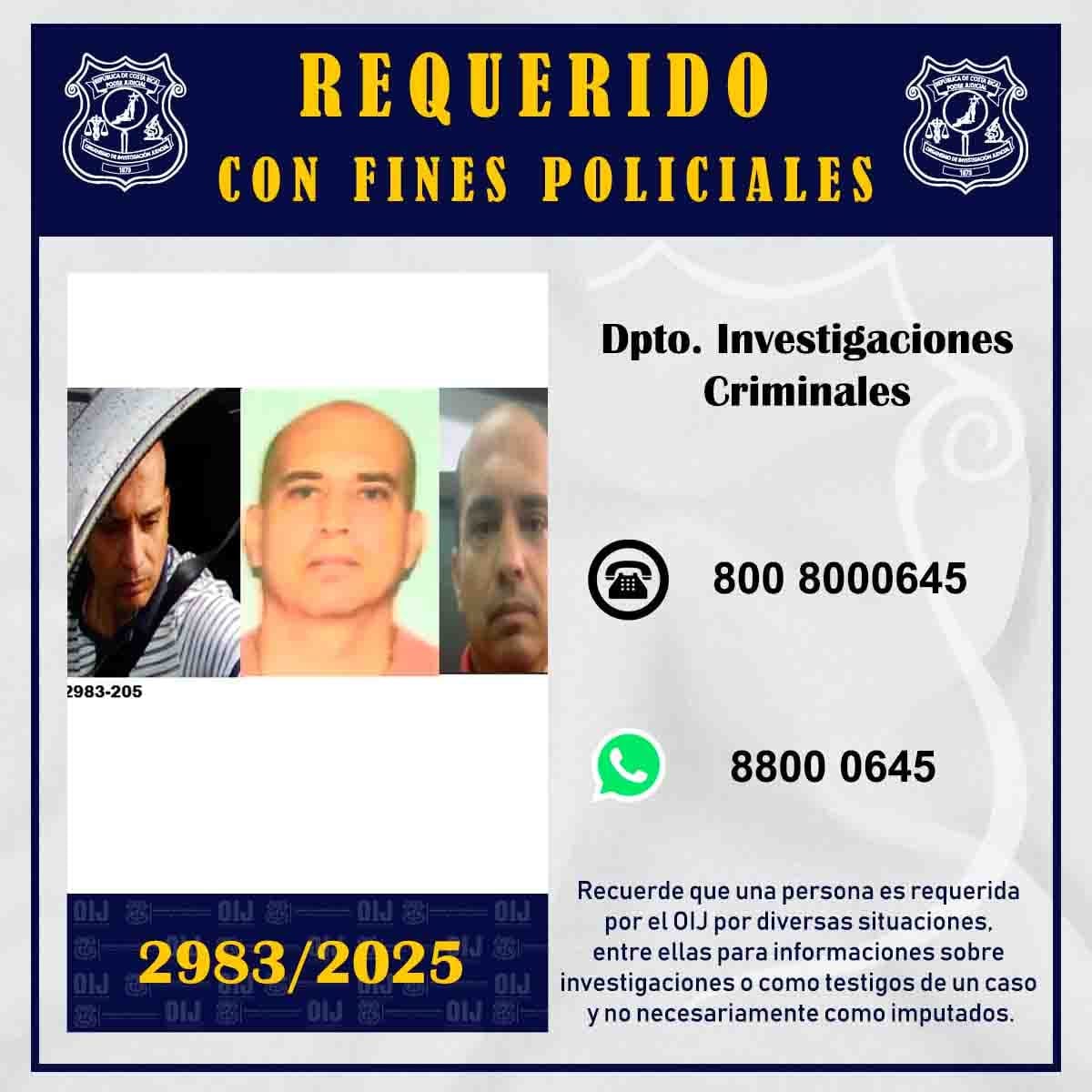 El OIJ divulgó la imagen de este hombre, quien es requerido en el marco de una investigación por posible tráfico de drogas.