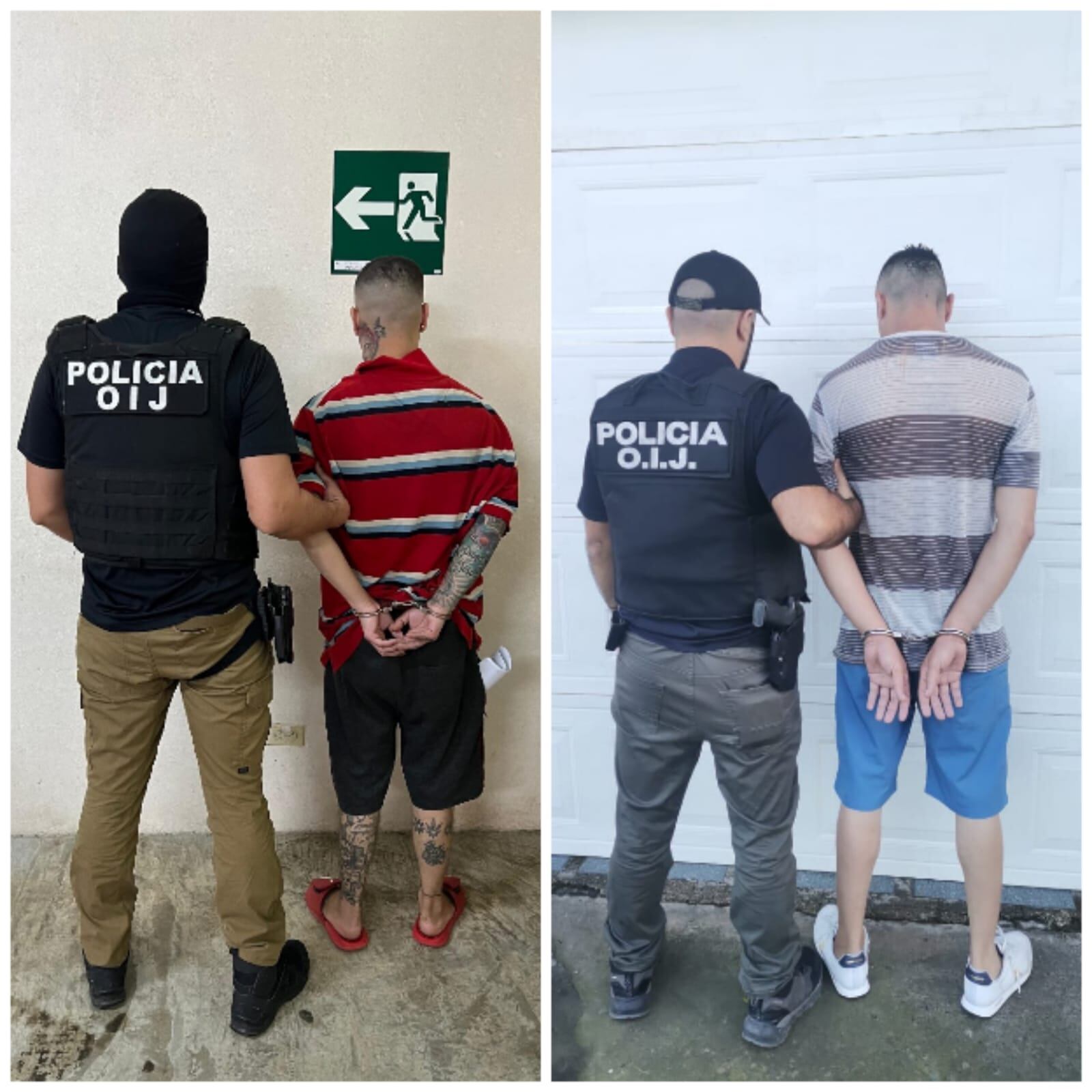 Dos de los detenidos este martes por el OIJ como sospechosos de homicidio en Desamparados. Foto: OIJ