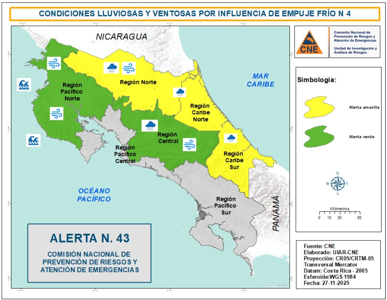 CNE eleva alertas en Costa Rica por empuje frío #4.