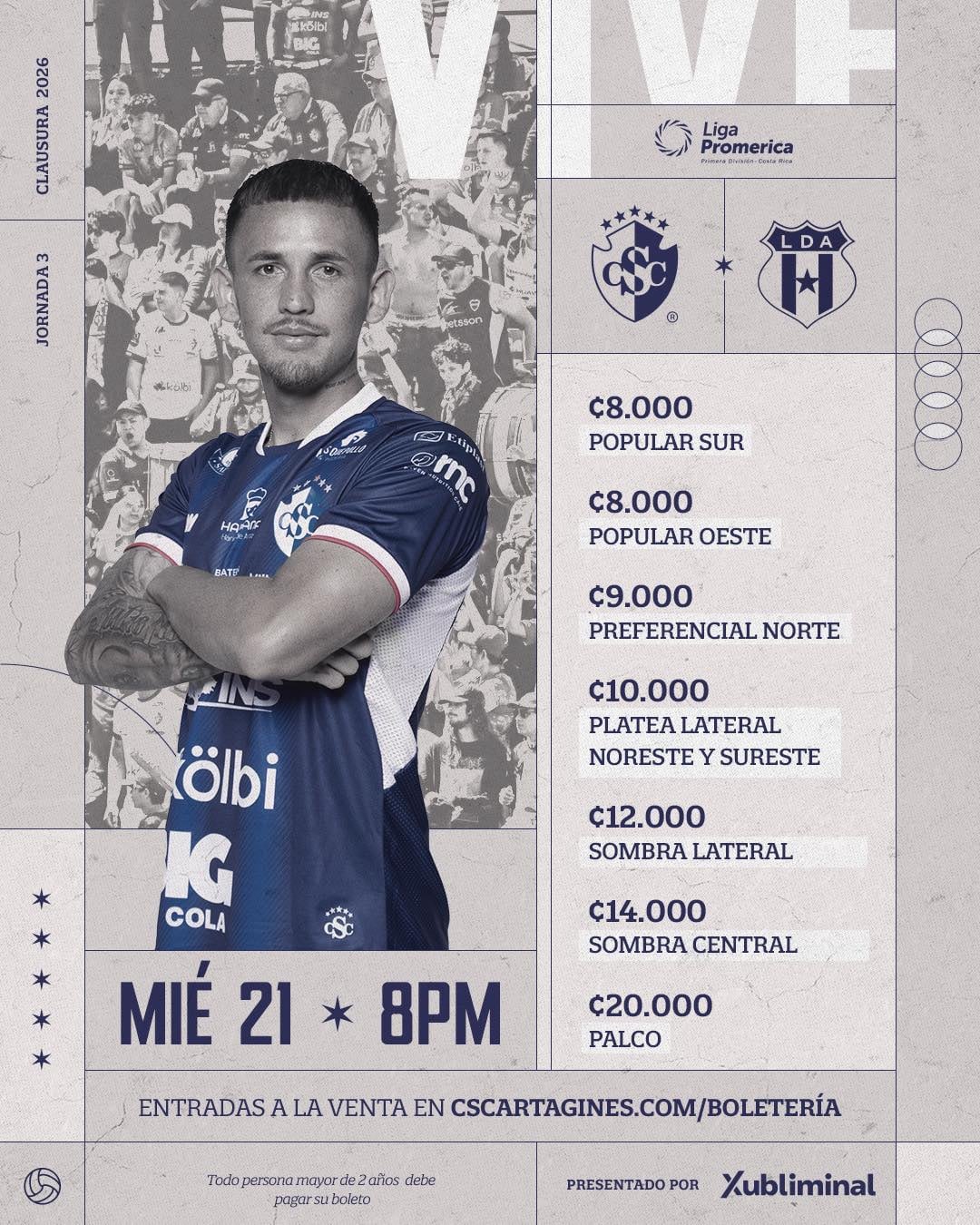 Este es el precio de las entradas para ir al Fello Meza a ver el partido entre Cartaginés y Liga Deportiva Alajuelense.