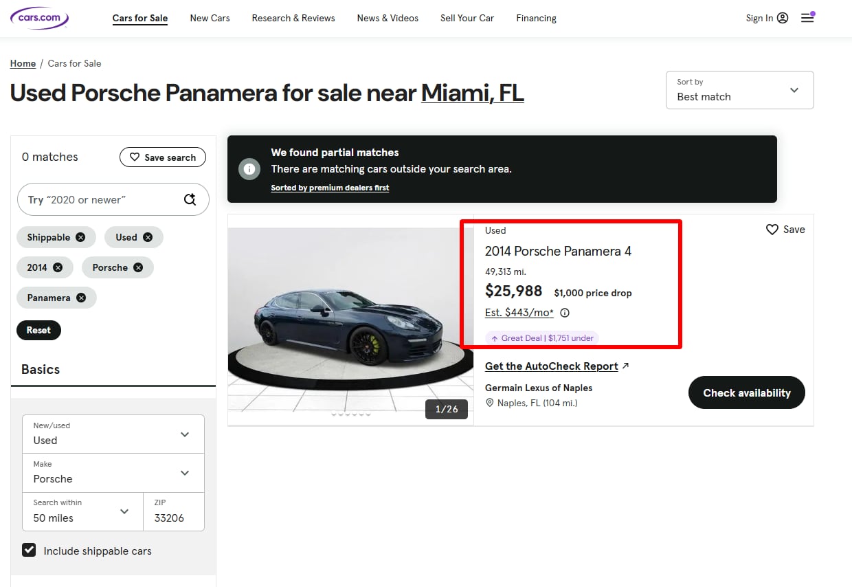 Porsche Panamera, modelo 2014