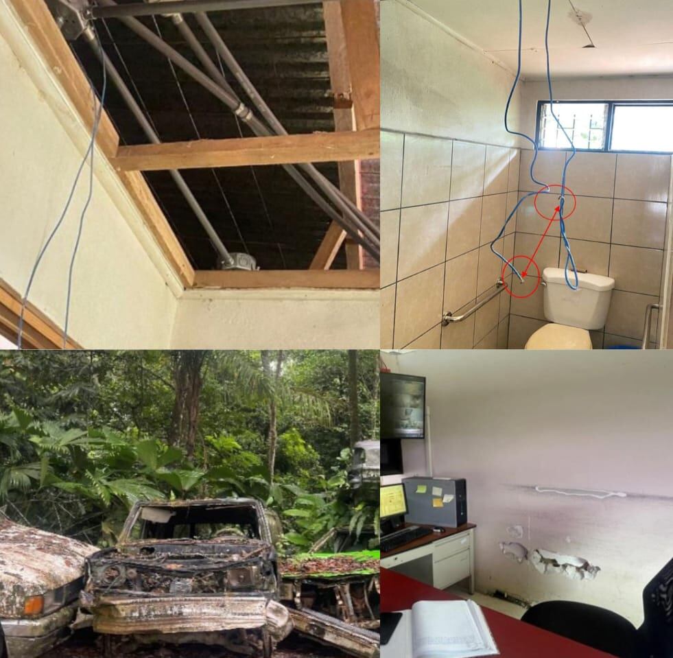 Criaderos de mosquitos y roedores, paredes con huegos y cables colgando son algunas de las condiciones halladas en las delegaciones regionales del Tránsito. Fotos: Auditoría MOPT.