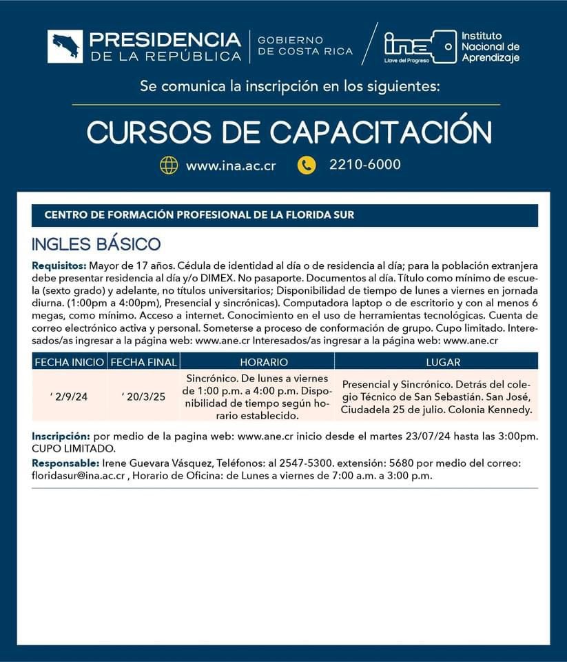 inglés curso de INA