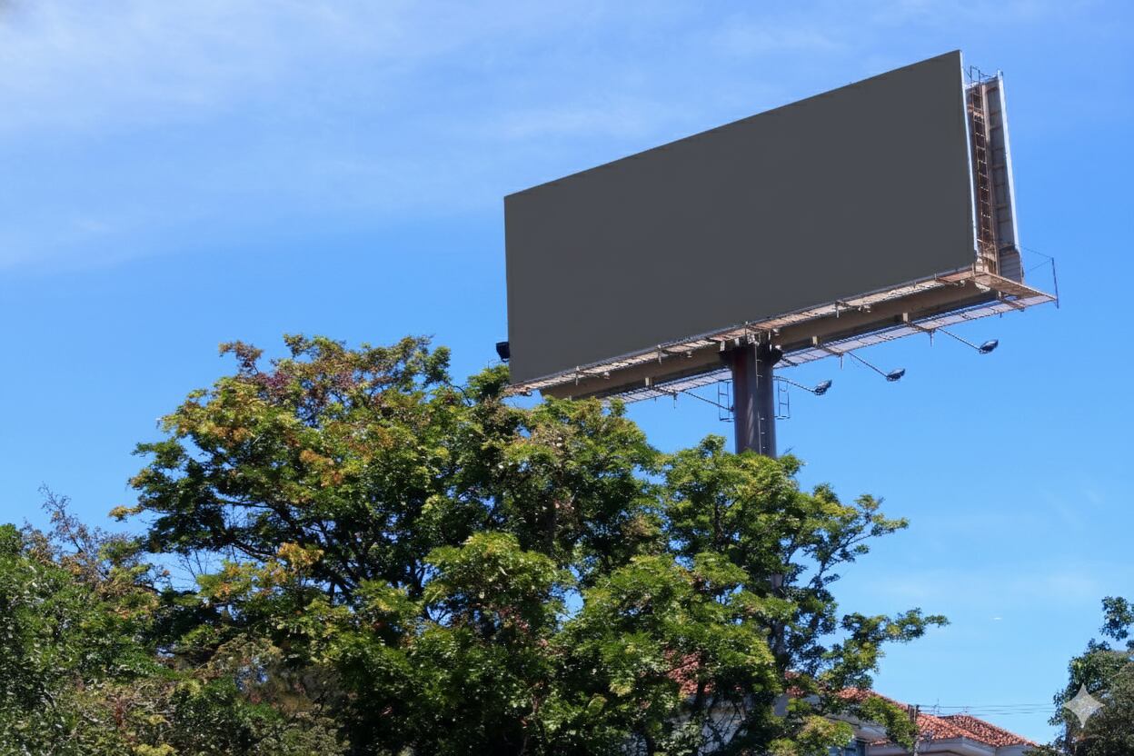 Detalle de una valla publicitaria el pasado 7 de marzo de este año dentro del Centro de Conservación Santa Ana. La valla publicitaria (cuyo contenido se ocultó) ya fue retirada, confirmó la cartera, pero la estructura de soporte sigue allí. Fotografía: