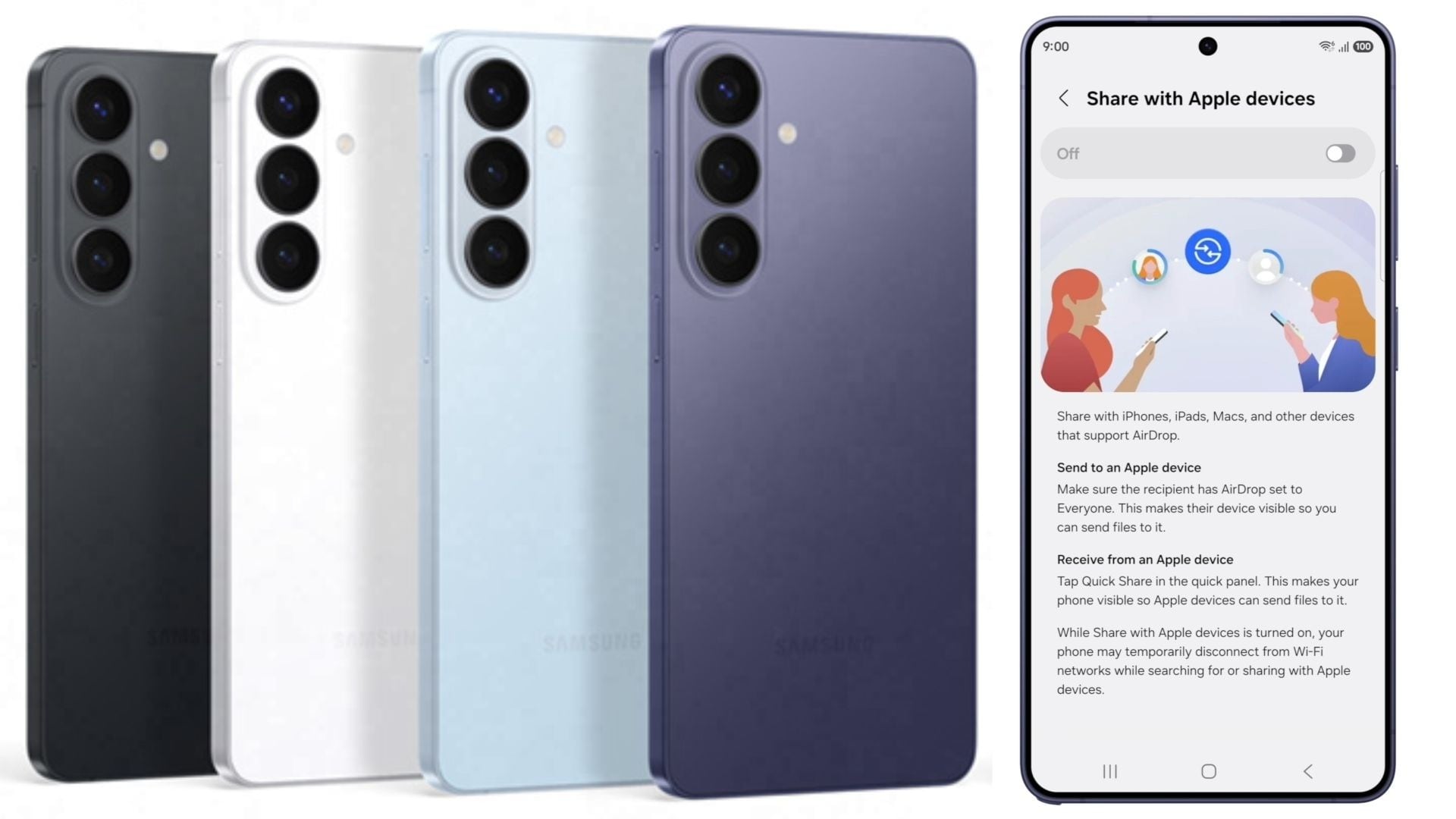 Compatibilidad con AirDrop en Quick Share en la serie Samsung Galaxy S26.
REMITIDA / HANDOUT por SAMSUNG.
Fotografía remitida a medios de comunicación exclusivamente para ilustrar la noticia a la que hace referencia la imagen, y citando la procedencia de la imagen en la firma
23/3/2026