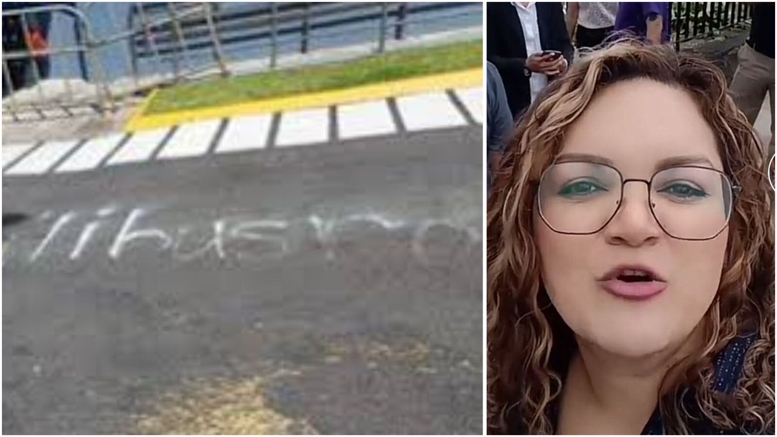 Yendry Quirós pintó la palabra "Filibusteros" en el parqueo de la Sala IV