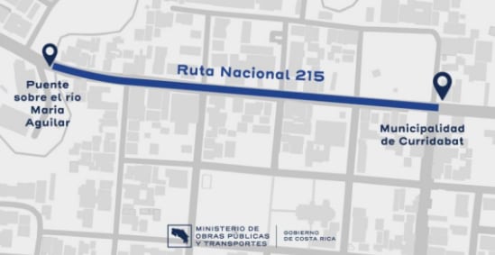 El carril reversible se aplicará en un tramo de la Ruta Nacional 215 entre el puente sobre el río María Aguilar y la intersección con la Ruta Nacional 210.