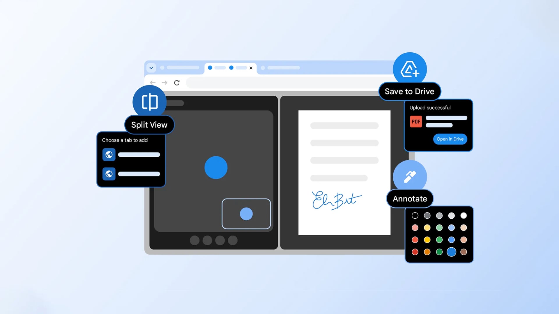 Chrome incorpora vista dividida, anotaciones en PDF y guardado directo en Drive.