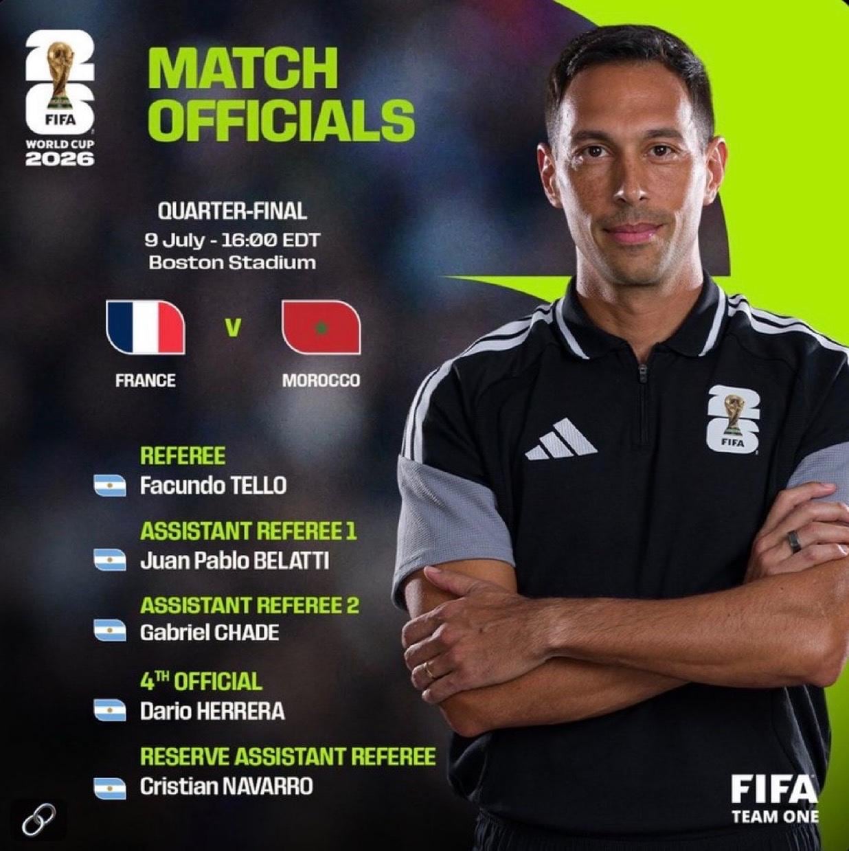 Estos son los árbitros que tendrán a cargo el duelo Francia - Marruecos por los cuartos de final del Mundial 2026.