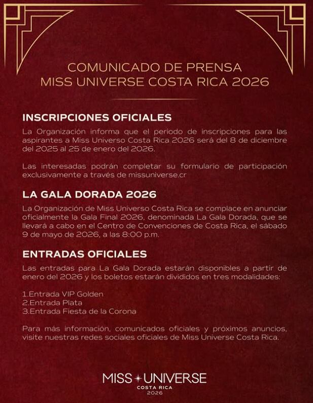 Comunicado Miss Universe