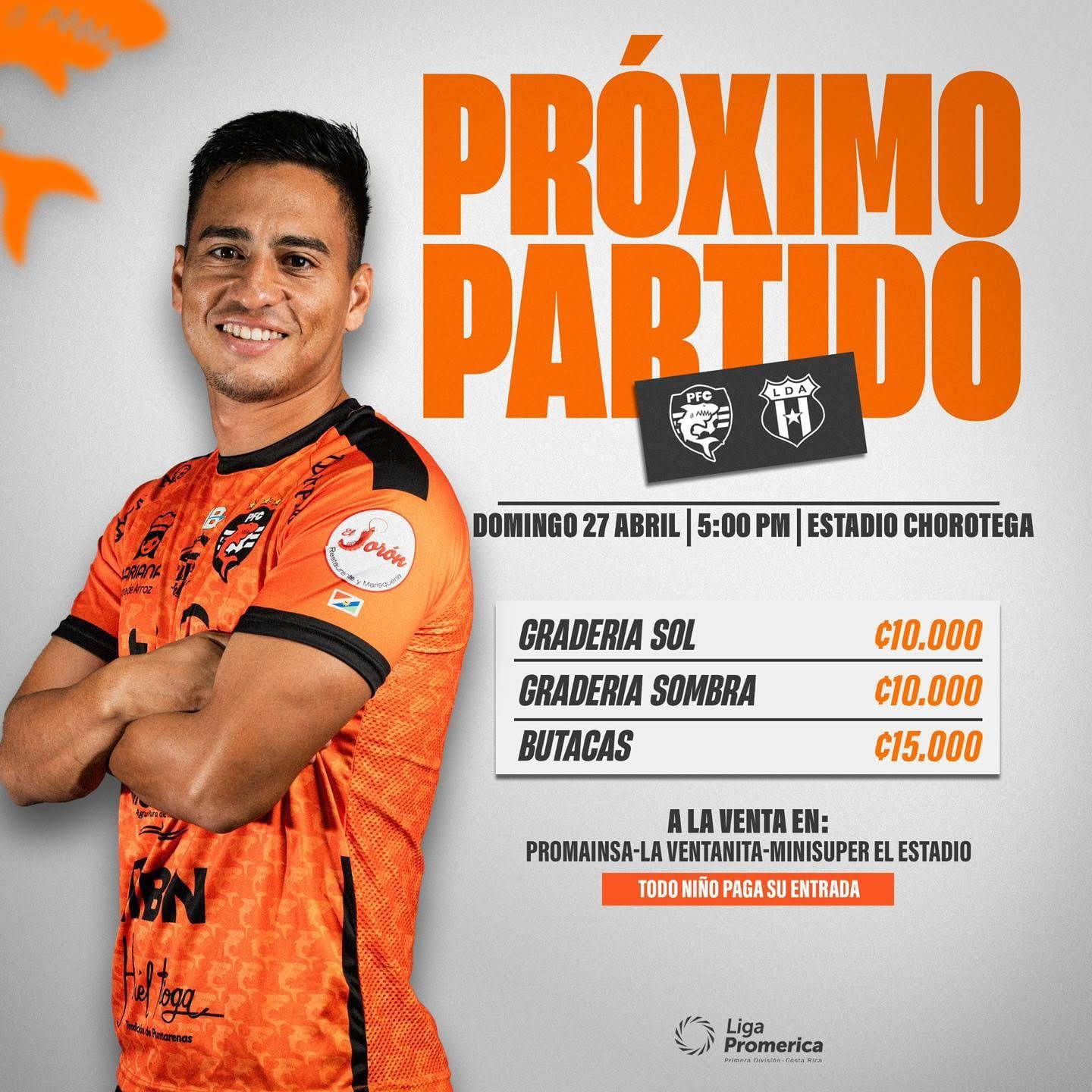 Este es el precio de las entradas para el partido entre Puntarenas FC y Liga Deportiva Alajuelense en el Estadio Chorotega.