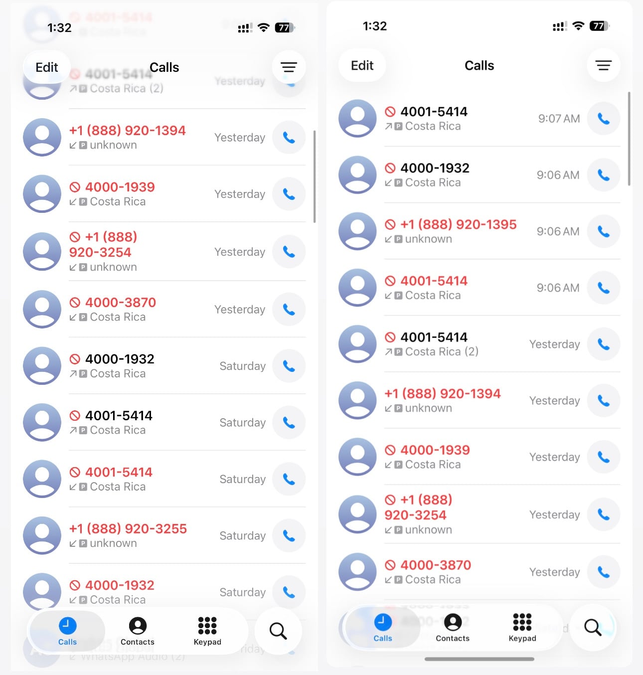 La joven compartió capturas de pantalla en las que aparecen las llamadas que dice ha recibido de parte de Hello Brete y Open English. 'La Nación' llamó a algunos de los números y confirmó que contesta una grabación de Open English.