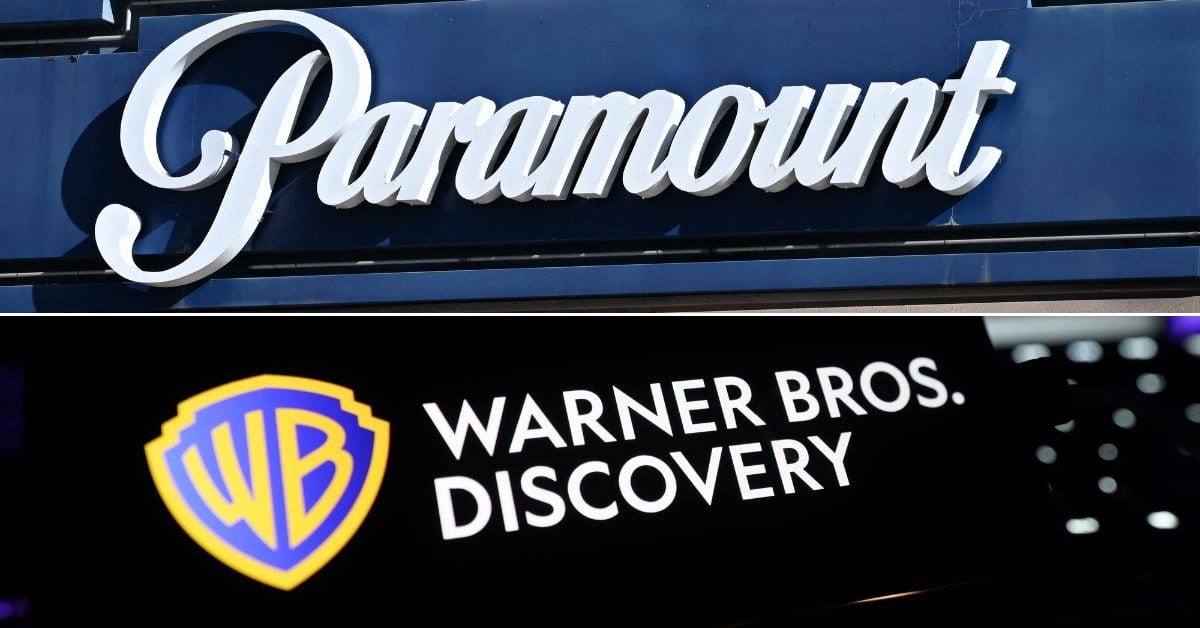 En la imagen la fachada de paramount y el logo de warner