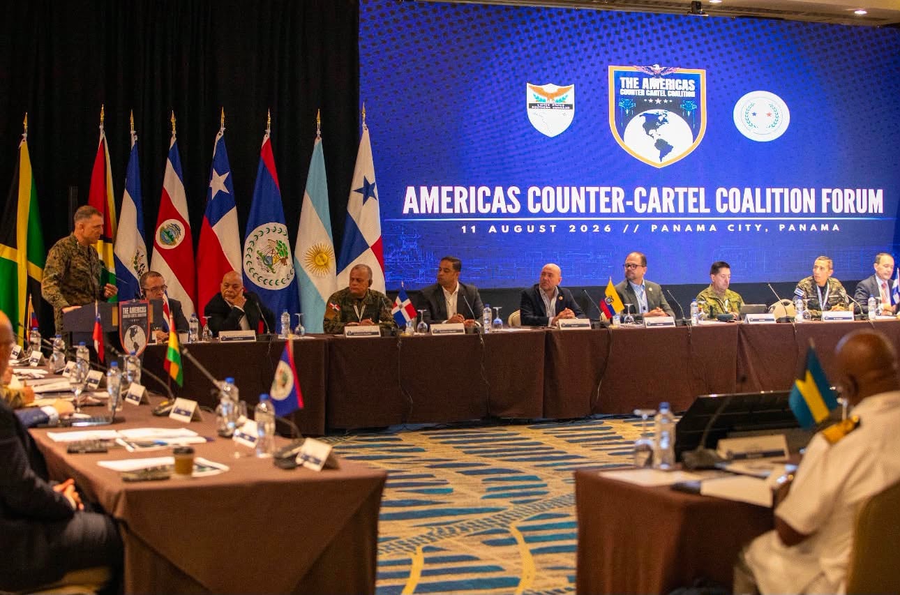 El ministro de Seguridad, Gerald Campos (fondo a la izquierda) participó el 11 de agosto es una reunión en Ciudad de Panamá, como parte de las iniciativas del Escudo de las Américas.