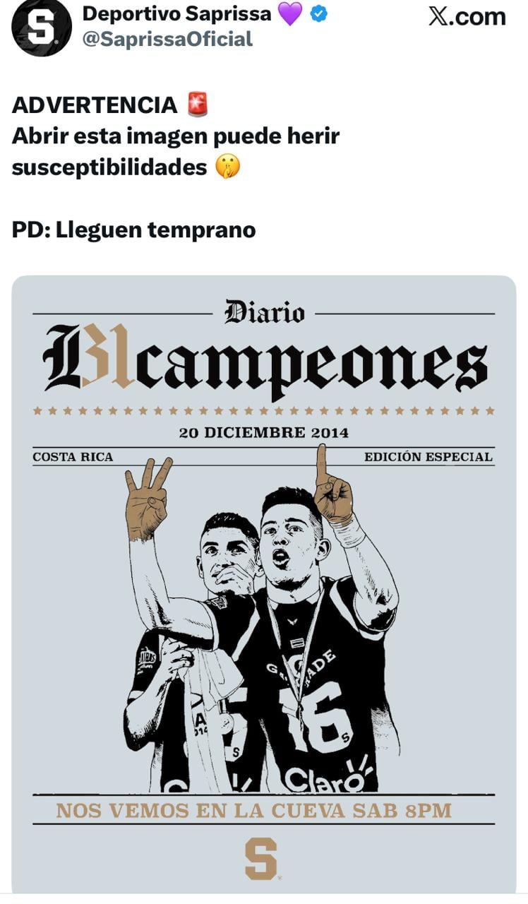 Saprissa usó esta imagen para picar el ambiente de cara al clásico ante Alajuelense.