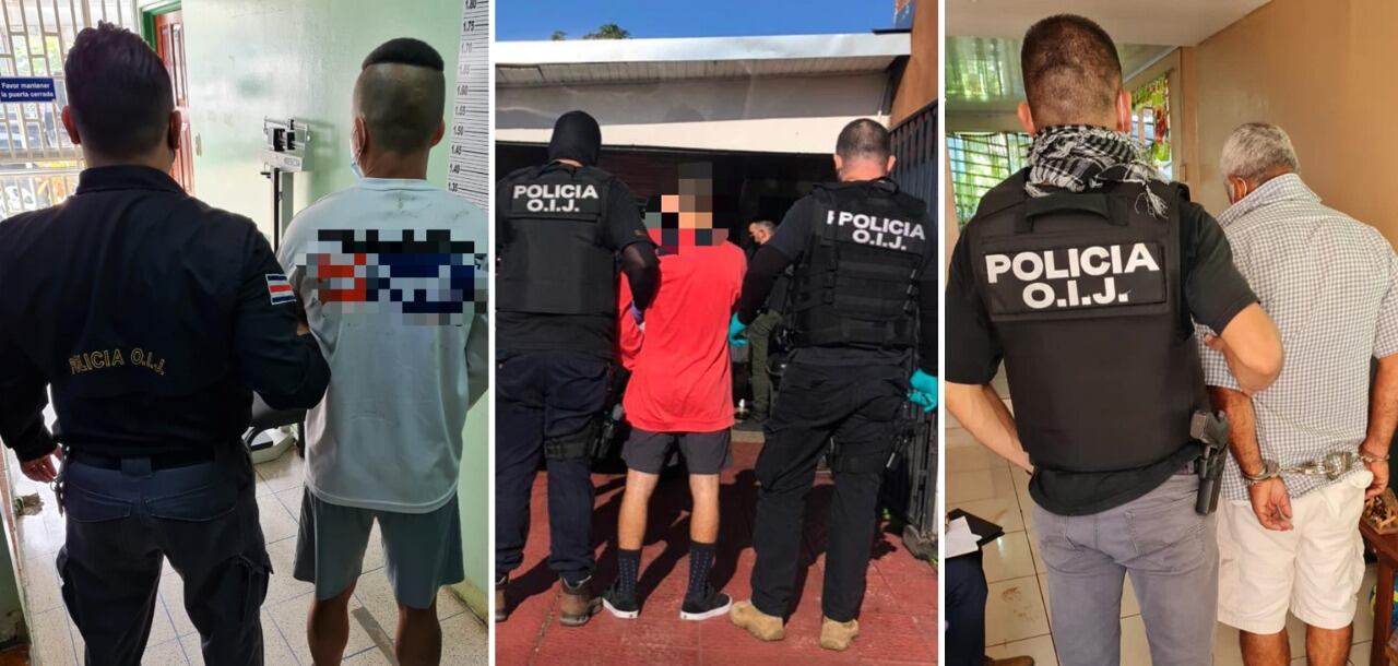 Cascante Díaz, de 38 años, un menor de 17 y Céspedes León, de 57, son los detenidos en seis allanamientos del OIJ este lunes. Foto: Cortesía OIJ.
