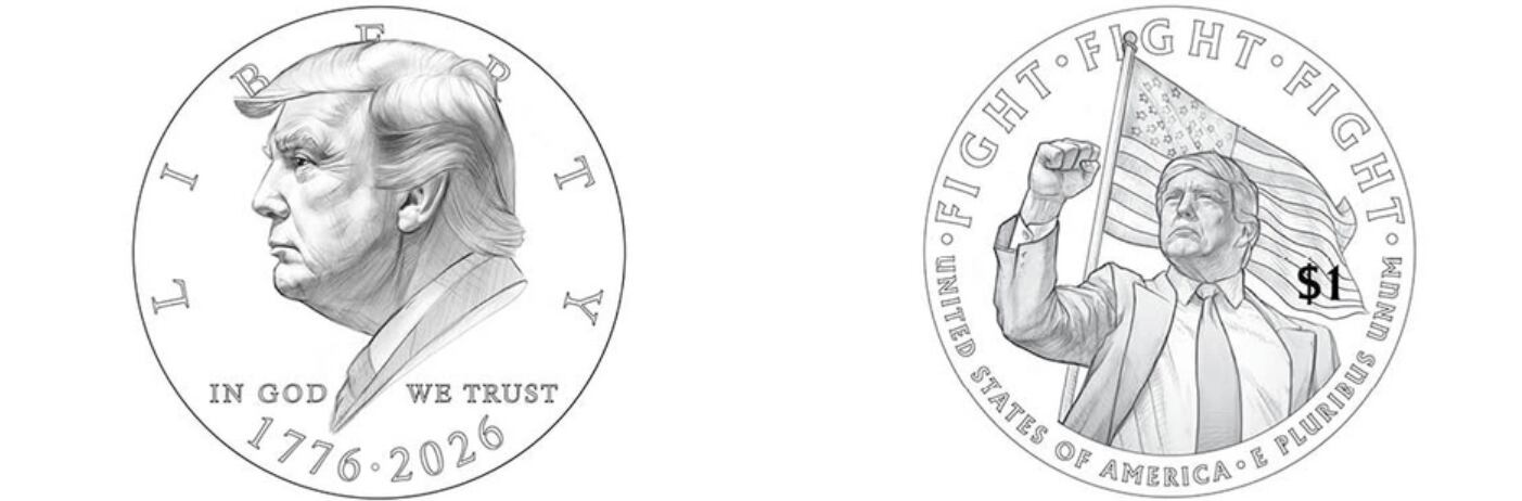 Borrador del diseño de la moneda, publicado por Politico con confirmación del Departamento del Tesoro.