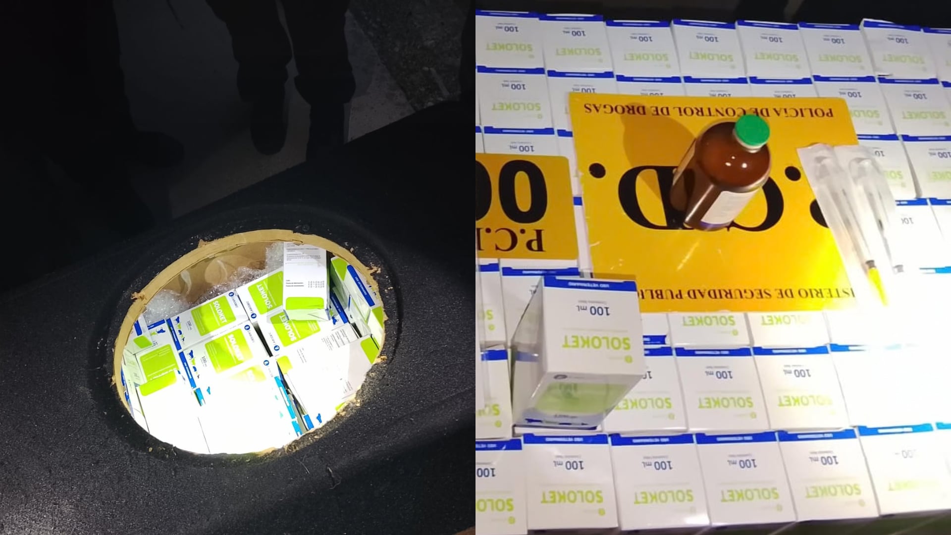 La posible ketamina estaba distribuida en 100 frascos ocultos dentro del parlante.