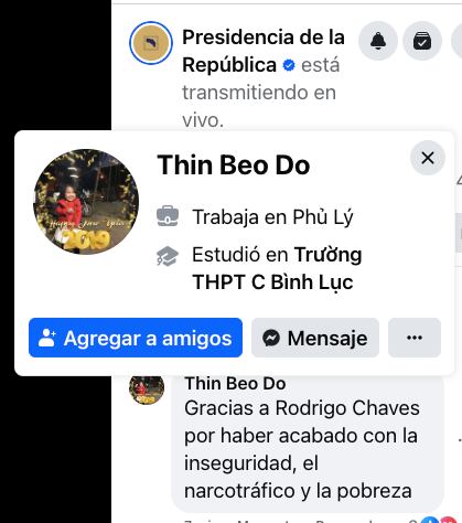Troles asiáticos también comentaron durante la transmisión en vivo que hizo Presidencia de la República a través de Facebook, durante la protesta contra el fiscal general Carlo Díaz.